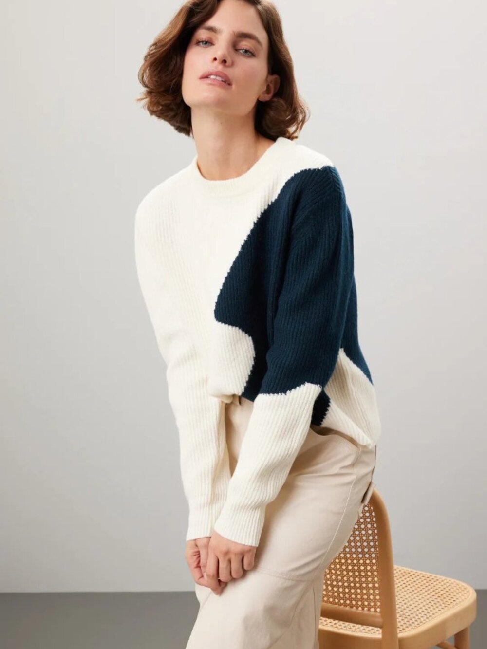 Derek Lam Cream Two Tone Sweater Size Small MSRP $395